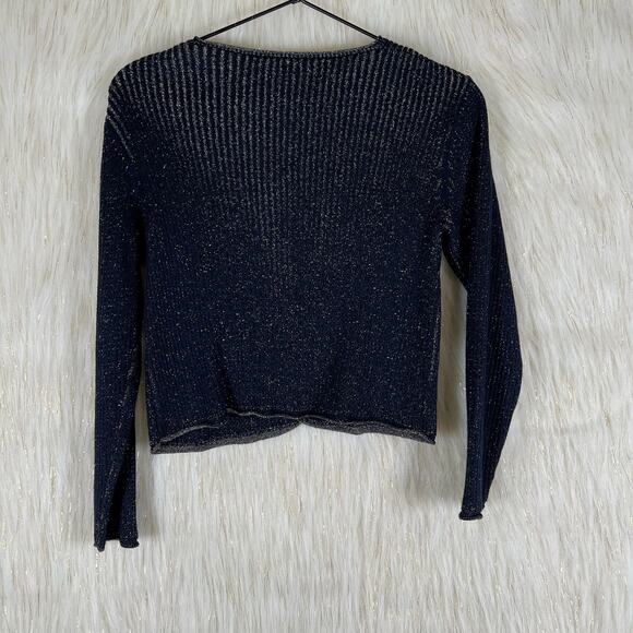 Zara Knitwear Winter Blue Gold Ribbed Long Sleeve Button Up Cardigan Size 10 - Picture 3 of 8